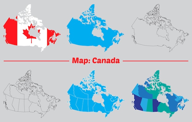 Mapa do Canadá desenho vetorial Projeção de Mercator Versão preenchida e esboçada