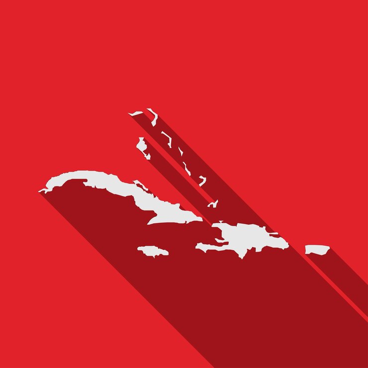 Vetor mapa do caribe em fundo vermelho com sombra longa