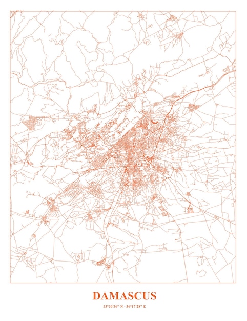 Vetor mapa do cartel da cidade de damasco