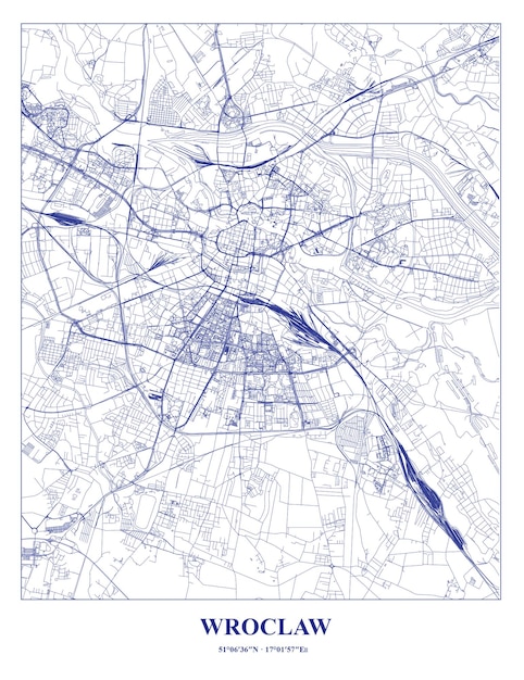 Mapa do cartel da cidade de wroclaw na polônia