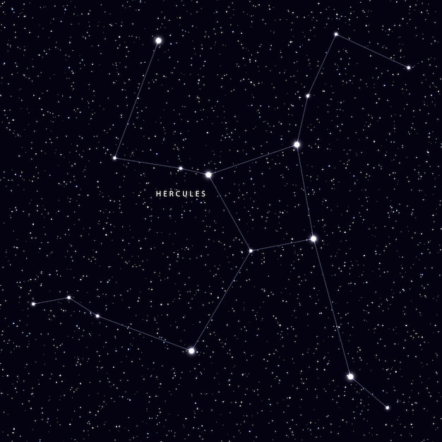 Mapa do céu com os nomes das estrelas e constelações. constelação de símbolo astronômico hércules