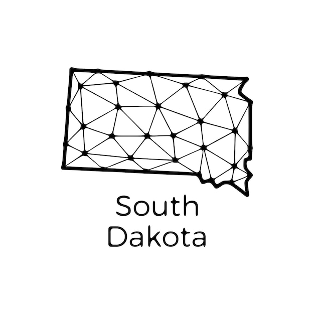 Mapa do estado de dakota do sul ilustração poligonal feita de linhas e pontos isolados em fundo branco