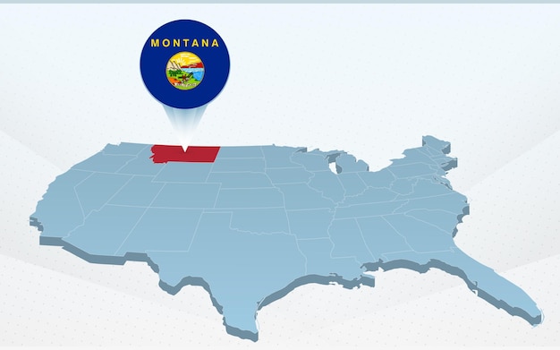 Mapa do estado de montana no mapa dos estados unidos da américa em perspectiva