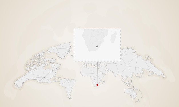 Mapa do lesoto com países vizinhos fixados no mapa do mundo