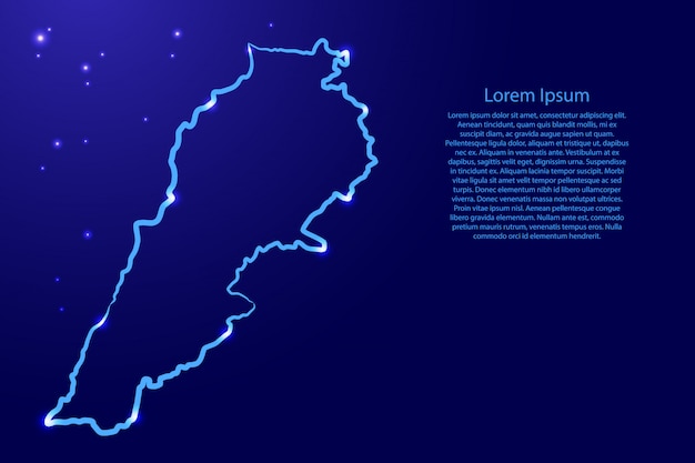 Mapa do líbano a partir do contorno azul pincel linhas diferentes espessuras e estrelas brilhantes