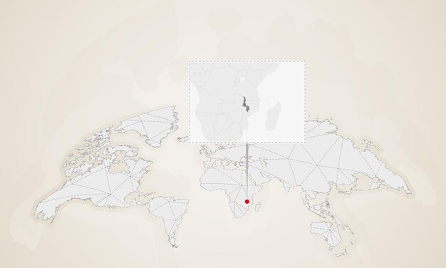 Mapa do malawi com países vizinhos fixados no mapa do mundo