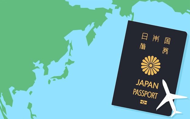 Mapa do mundo ao redor do japão e passaporte japonês passaporte geral azul escuro tradução passaporte japonês