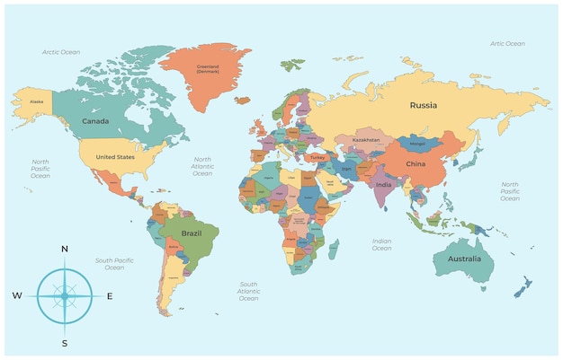 Mapa do mundo com o nome do país