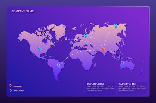 Vetor mapa do mundo com ponteiros de localização