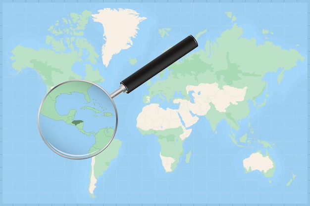 Mapa do mundo com uma lupa no mapa de honduras.