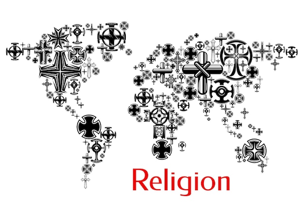 Mapa do mundo da religião com símbolos da cruz da cristandade