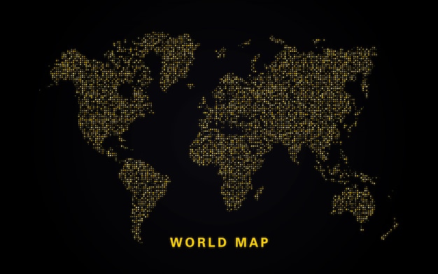 Mapa do mundo de brilhos dourados