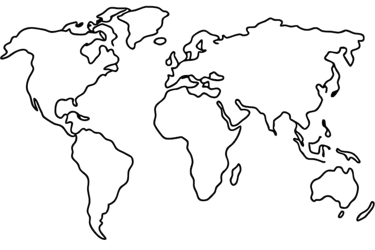 Vetor mapa do mundo de contorno simples com continentes