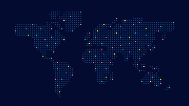 Mapa do mundo de cor pontilhada