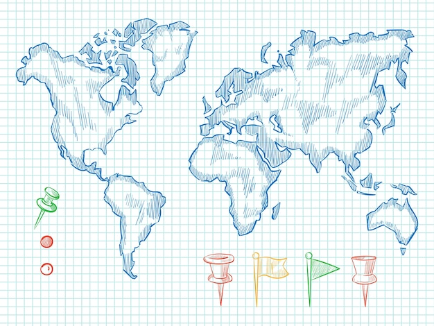 Mapa do mundo desenhado de mão