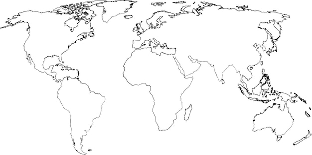 Mapa do mundo em estilo de linha isolado em branco