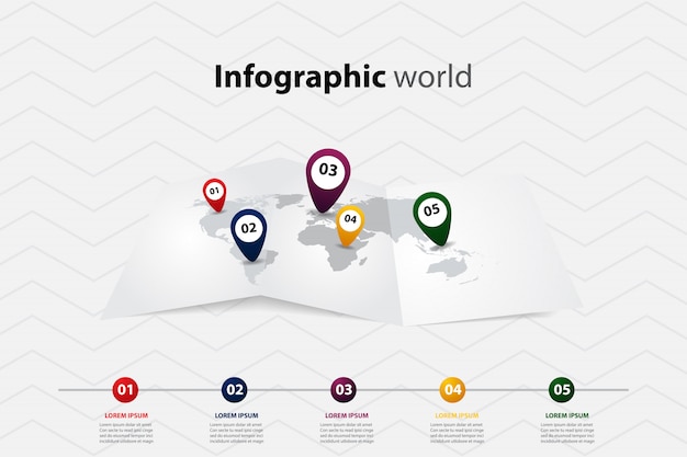 Vetor mapa do mundo infográfico, comunicação de transporte e posição do plano de informações