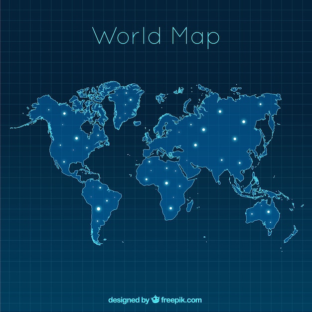 Mapa do mundo moderno com pontos brilhantes