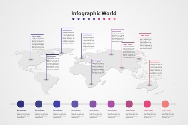 Mapa do mundo país infográfico, bandeiras do mundo internacional.