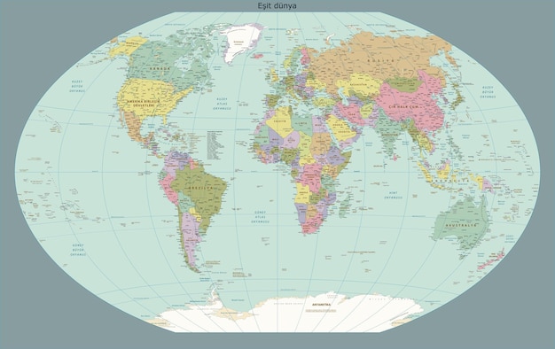 Mapa do mundo política versão em língua turca projeção winkeltriple