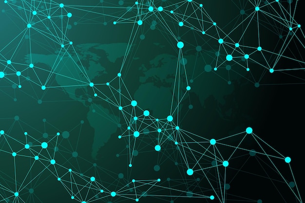 Mapa do mundo político com linhas de visualização de dados digitais de conceito de rede global plexu ...