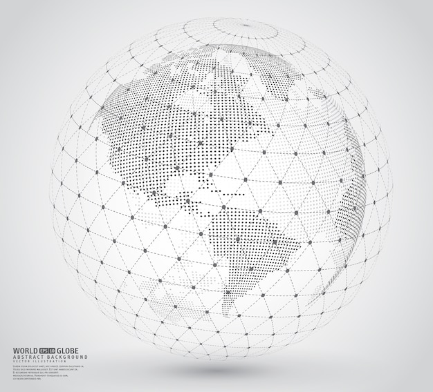 Mapa do mundo tridimensional pontilhada com whare spireframe