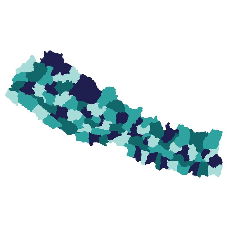 Vetor mapa do nepal mapa do nepal em distritos administrativos em multicolor