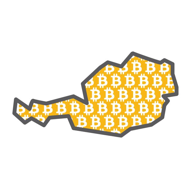 Mapa do país da áustria com o logotipo da moeda criptográfica bitcoin
