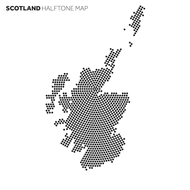 Mapa do país da escócia feito de padrão radial de meio-tom