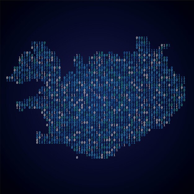 Vetor mapa do país da islândia feito de código binário digital