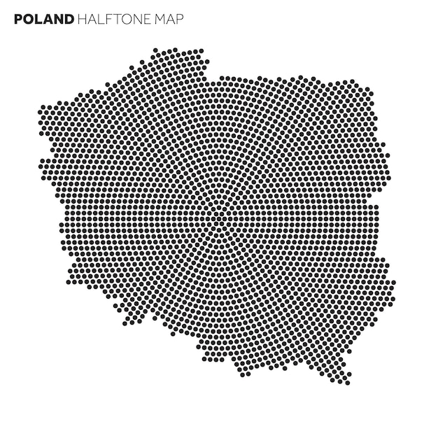 Mapa do país da Polônia feito de padrão radial de meio-tom