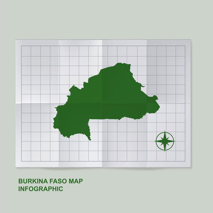 Vetor mapa do país de burkina faso em papel de grade dobrado