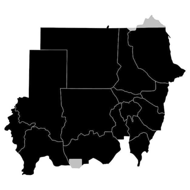 Vetor mapa do sudão mapa do sudão em estados administrativos em cor preta