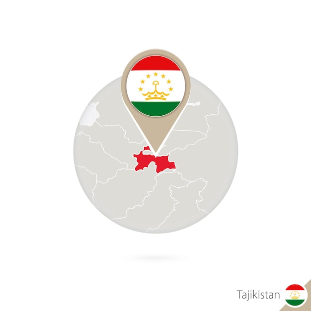 Mapa do tajiquistão e bandeira em círculo. mapa do tadjiquistão, pino de bandeira do tadjiquistão. mapa do tajiquistão no estilo do globo. ilustração vetorial.