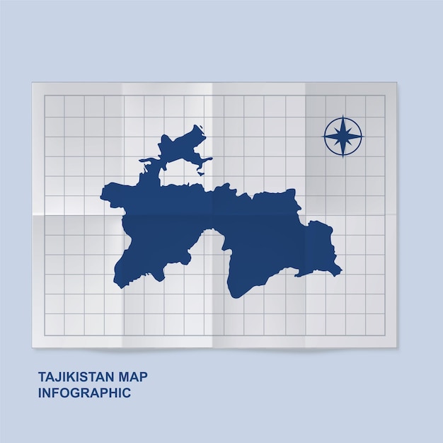 Vetor mapa do tajiquistão em papel de grade dobrado