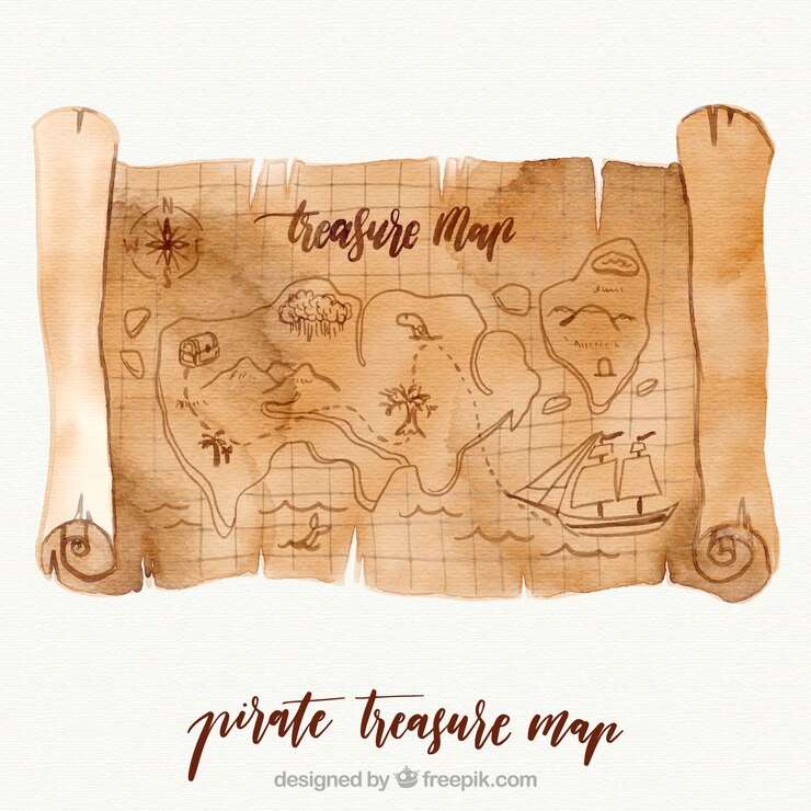 Vetor mapa do tesouro do pirata da aguarela