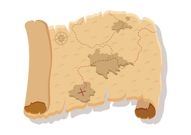Mapa do tesouro pirata vetor design plano isolado em fundo branco