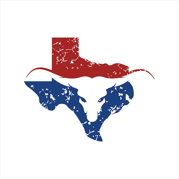 Vetor mapa do texas com ideia criativa de design de logotipo de vetor de ícone de touro de caveira