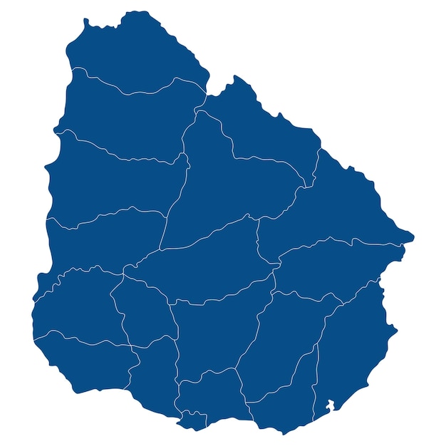 Vetor mapa do uruguai em províncias administrativas em cor azul