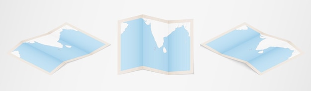 Mapa dobrado das Maldivas em três versões diferentes.