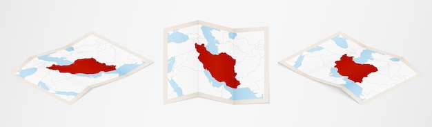 Mapa dobrado do irã em três versões diferentes. mapa do vetor do irã.