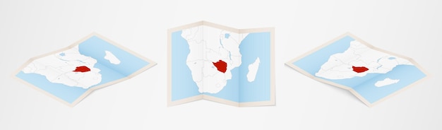 Mapa dobrado do zimbábue em três versões diferentes.