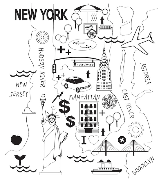 Vetor mapa dos desenhos animados da cidade de nova york