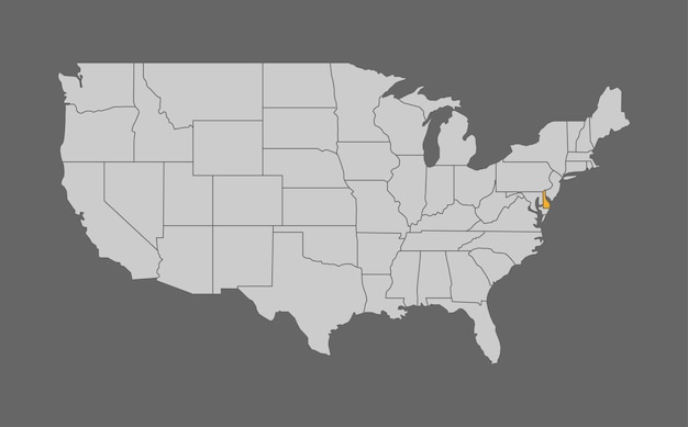 Mapa dos estados unidos com destaque de delaware em fundo cinza