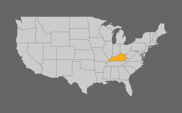 Mapa dos estados unidos com destaque kentucky