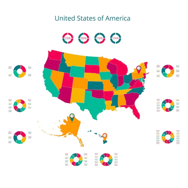 Mapa dos estados unidos da américa imagem vetorial de um mapa global na forma de regiões regiões na itália fácil de editar