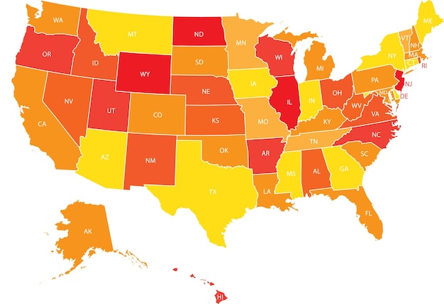 Vetor mapa dos eua com estados federais ilustração vetorial estados unidos da américa