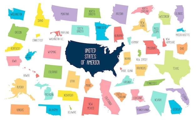 Mapa dos eua com estados separados.