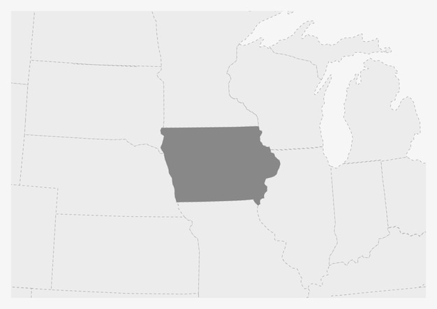 Vetor mapa dos eua com mapa destacado do estado de iowa