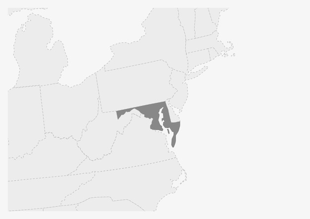 Mapa dos eua com mapa destacado do estado de maryland